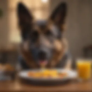 A German Shepherd enjoying a healthy meal