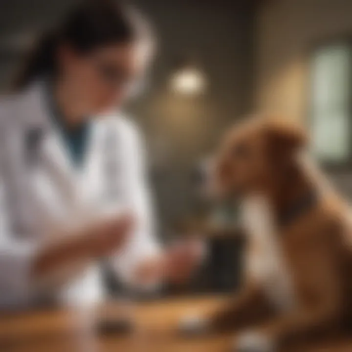 A veterinary professional examining a dog, representing the importance of professional care in serious situations.