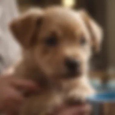 A veterinary professional examining a puppy to assess gastrointestinal health.