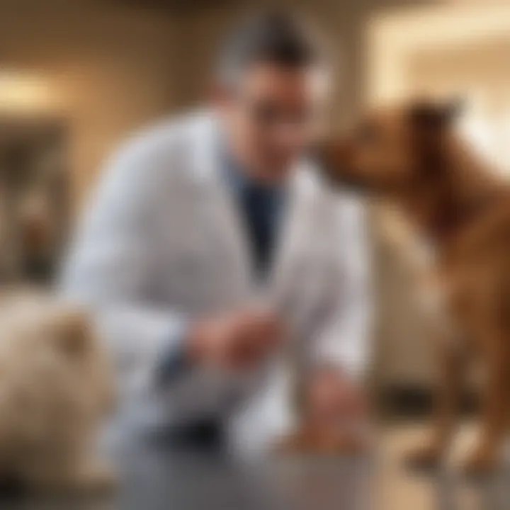 A veterinarian examining a dog for gastrointestinal issues.