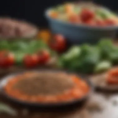 A close-up of dog food and fresh vegetables, representing dietary considerations.