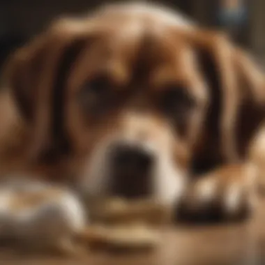 A dog lying down with a distressed expression, indicating discomfort.