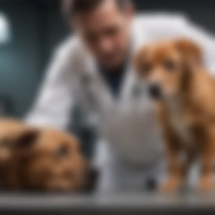 A veterinarian examining a dog, emphasizing the importance of professional care.