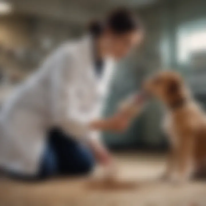 A veterinarian examining a dog with gastrointestinal symptoms.