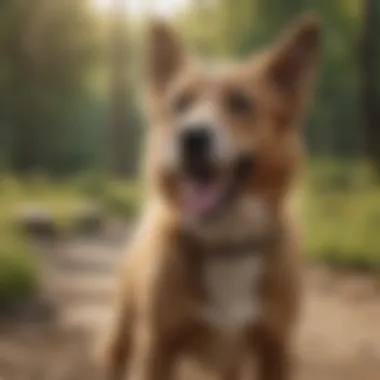 A happy and healthy dog playing outdoors