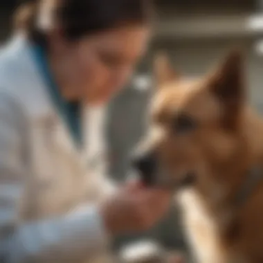 A veterinarian examining a dog with care and attention