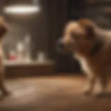 A concerned dog owner observing their pet showing signs of discomfort