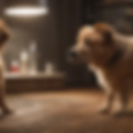 A concerned dog owner observing their pet showing signs of discomfort
