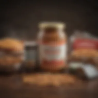 A variety of dog foods with labels indicating their nutritional content