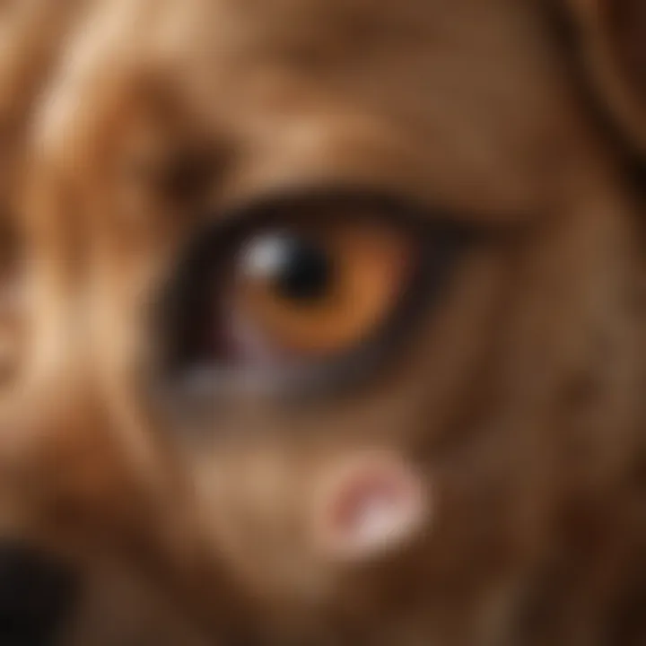 A close-up view of a dog's ear with signs of infection and irritation.