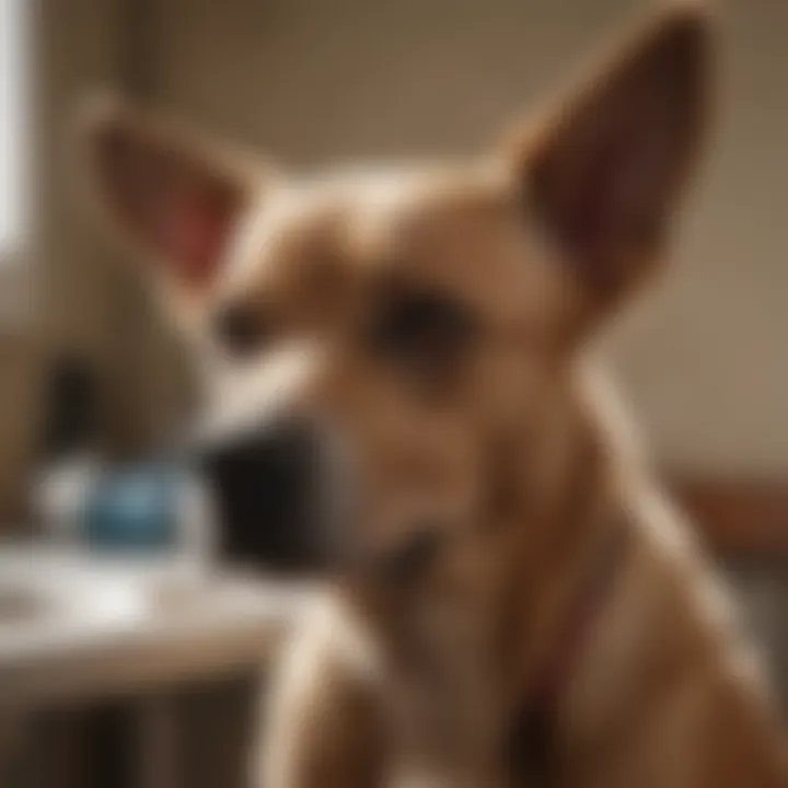 A dog receiving treatment for an ear infection at home.