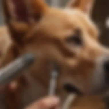 A veterinarian examining a dog's ear with specialized tools.