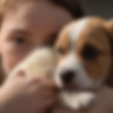 A puppy being comforted by a caring owner