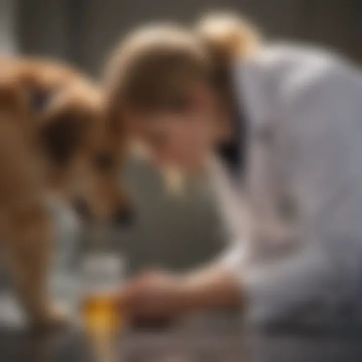 Veterinarian examining a dog with liquid diarrhea