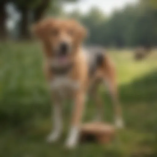 Dog with loose stool in a grassy area