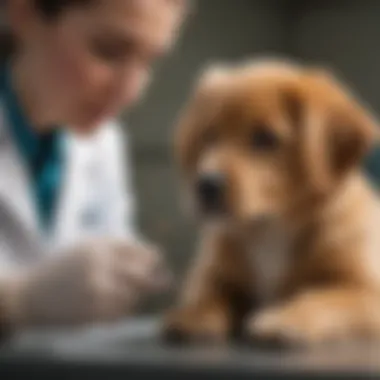 Veterinarian examining a puppy with gastrointestinal issues.