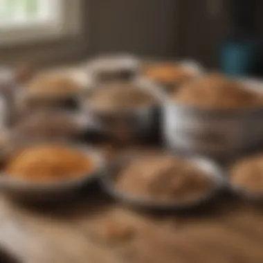 Various dog food options spread out on a table