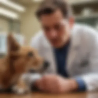 A veterinarian examining a dog for gastrointestinal issues