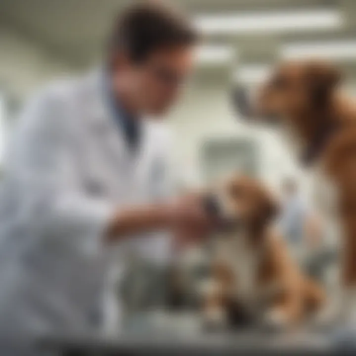 Veterinarian examining a dog for health concerns