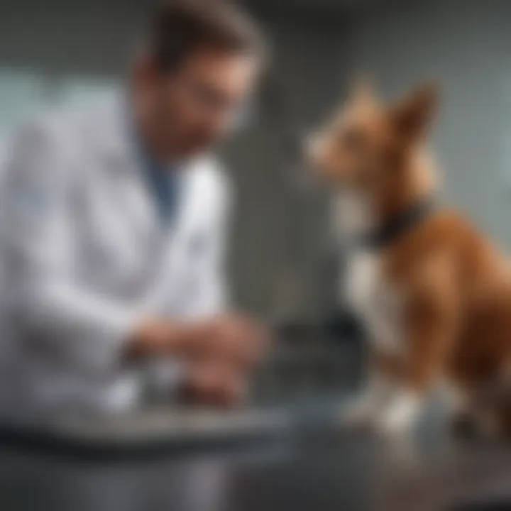 A veterinarian examining a dog