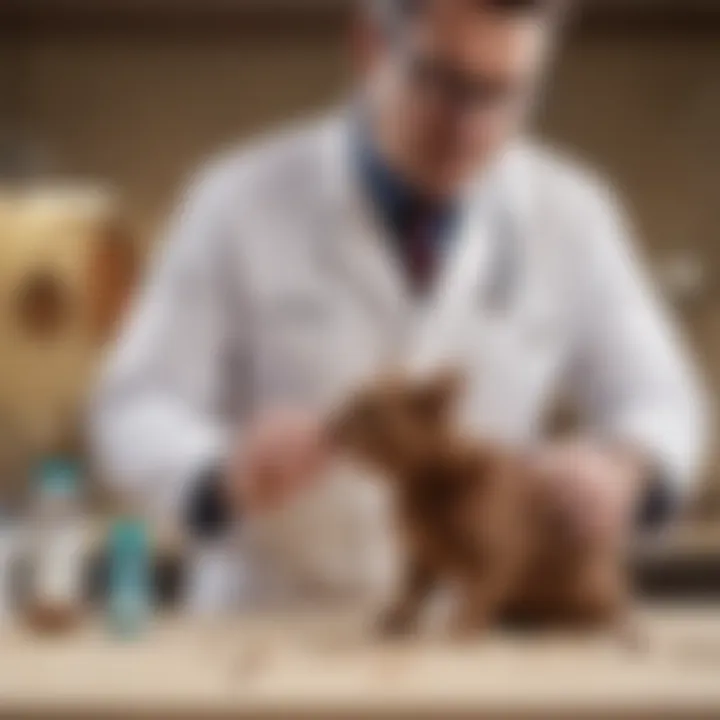 Illustration depicting a vet examining a pet for gastrointestinal issues