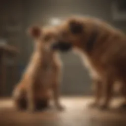 A concerned pet owner observing their dog showing signs of discomfort