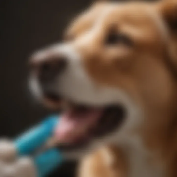 A detailed view of a dog's dental health examination.