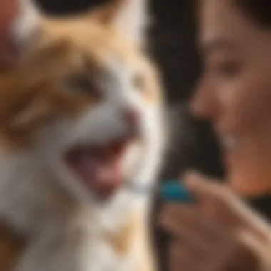 A pet owner practicing dental hygiene with a cat.