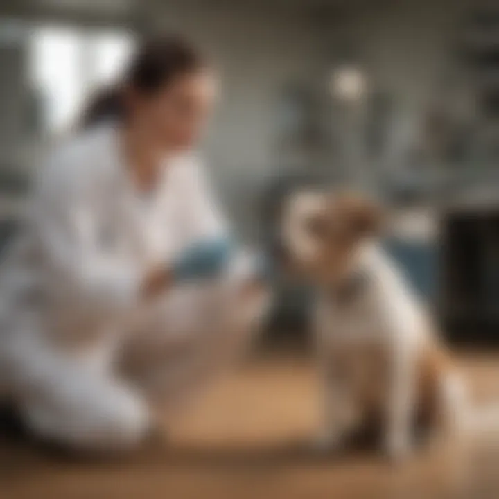 A veterinarian examining a dog with gastrointestinal problems