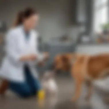 A veterinarian consulting with a pet owner about a dog's prolonged diarrhea condition.