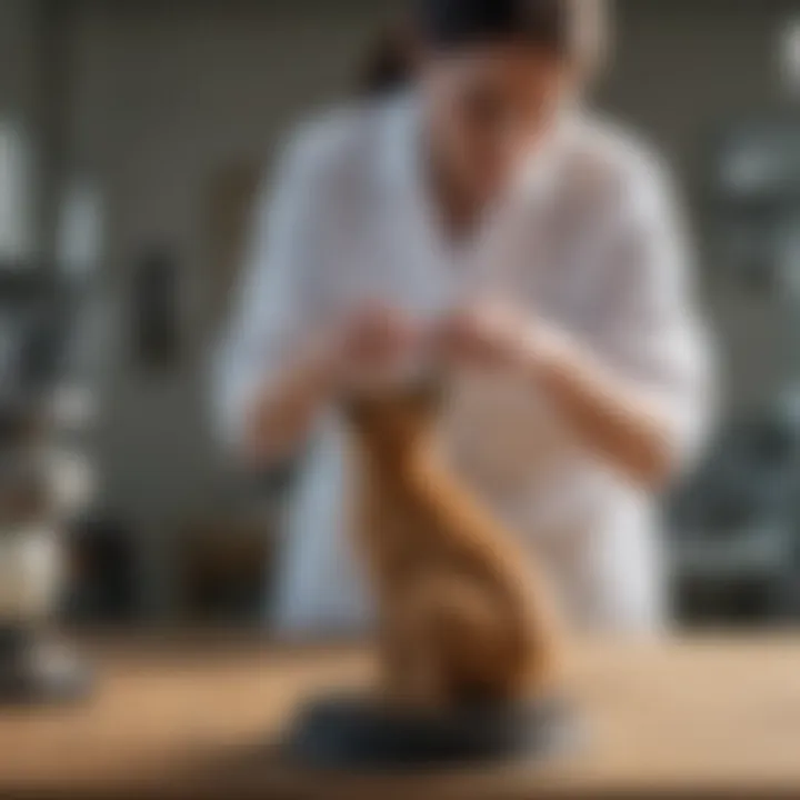 Veterinary professional examining a pet's stool sample