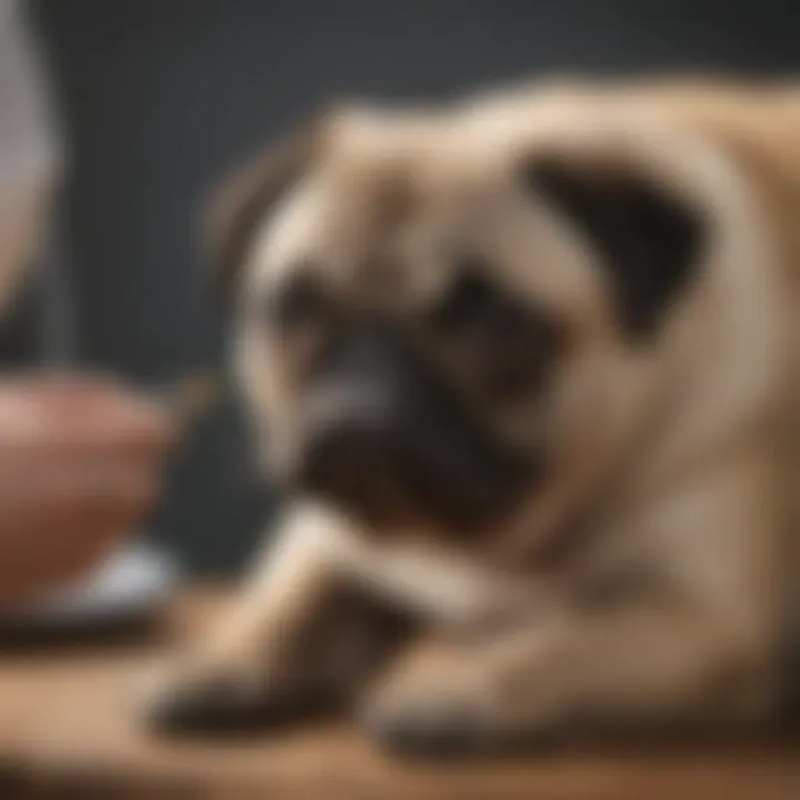 Veterinarian examining a pug