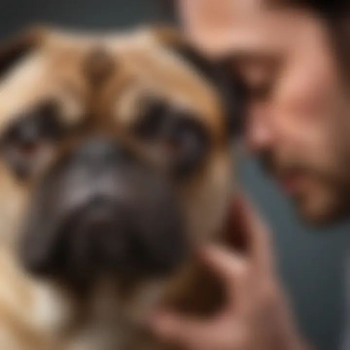 Veterinarian examining a pug's ear