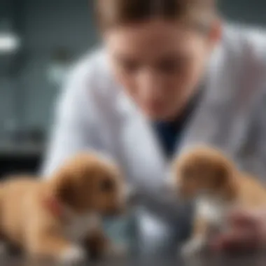 Veterinarian examining a puppy