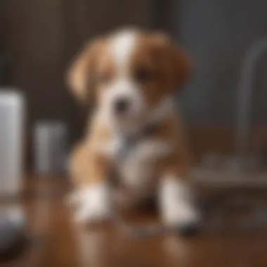 A veterinarian examining a puppy with a stethoscope.