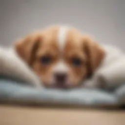 Puppy showing signs of distress, curled up on a cozy blanket
