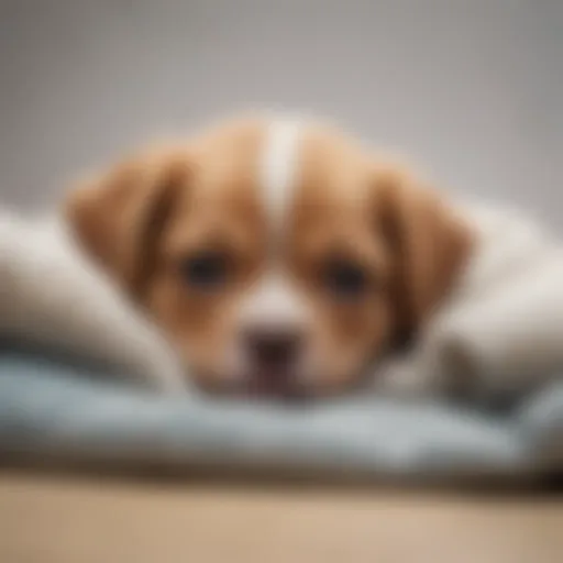 Puppy showing signs of distress, curled up on a cozy blanket