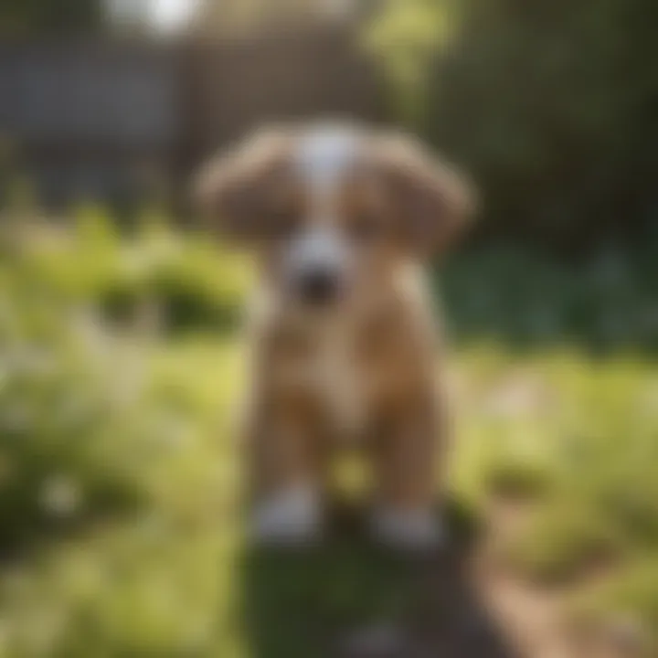 Puppy recovering and playing in a sunny garden, symbolizing recovery