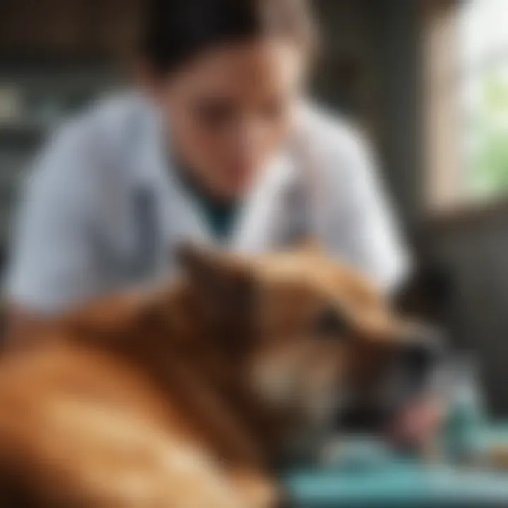 Veterinarian examining a dog for health problems.