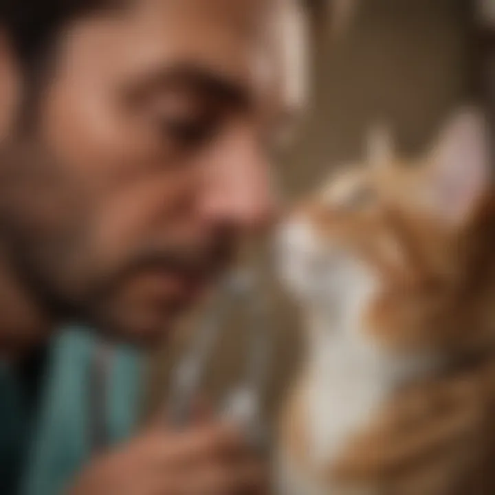 Veterinarian examining a cat's respiratory patterns with a stethoscope.