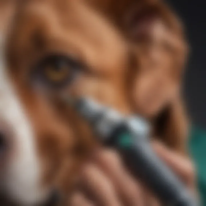 A veterinarian examining a dog's ear with an otoscope.