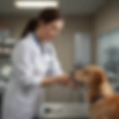 A veterinarian examining a dog in a clinic setting