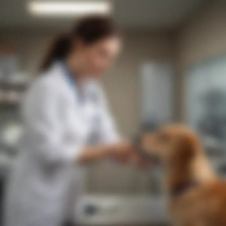 A veterinarian examining a dog in a clinic setting