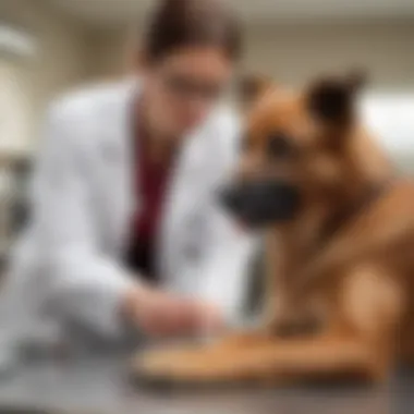 A veterinarian examining a dog with digestive issues