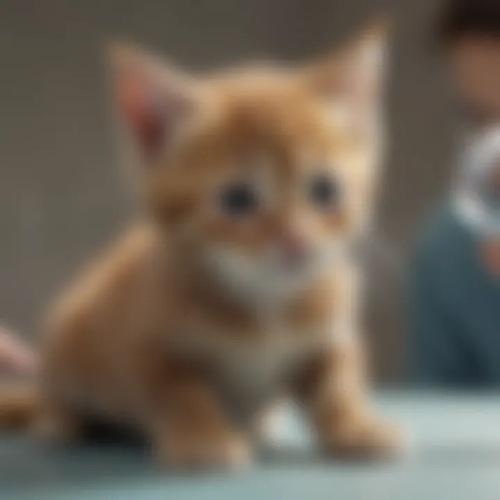 A veterinarian examining a kitten for breathing problems