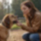 A concerned dog owner checking their pet for choking signs