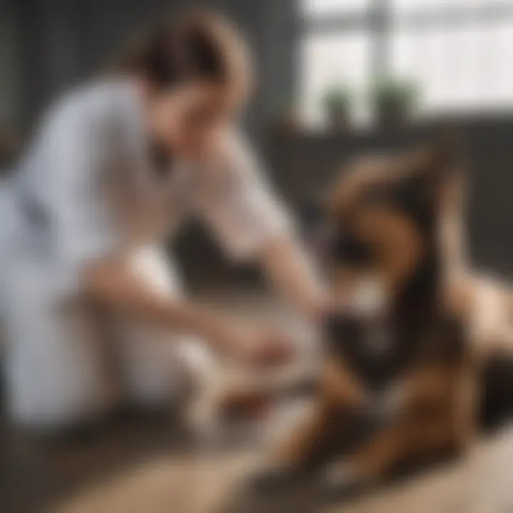 Veterinarian demonstrating first aid for a choking dog