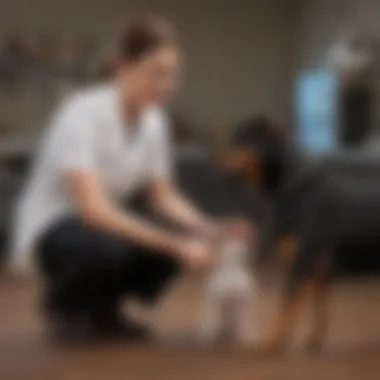 A dog owner consulting with a veterinarian about their pet's health