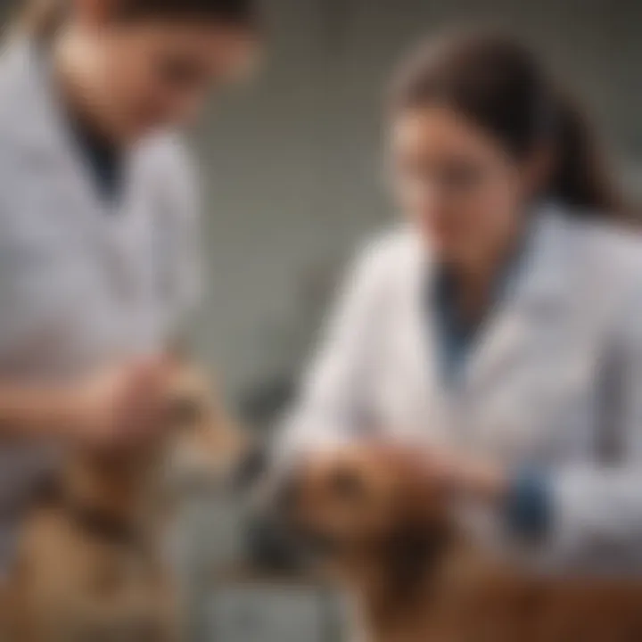 A veterinarian examining a dog for digestive health