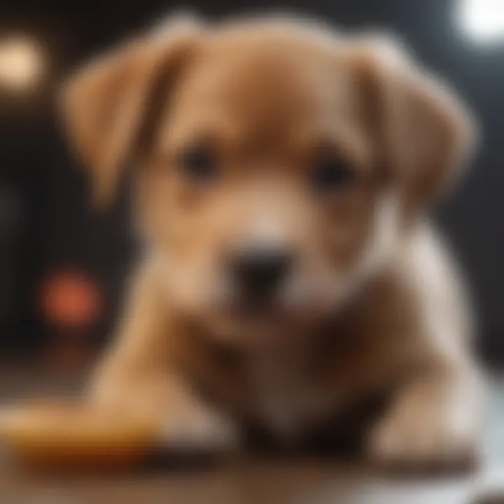 Close-up of a playful puppy experiencing digestive discomfort